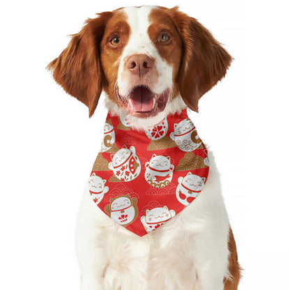 Japanese Lucky Cat Pattern Print Dog Bandana