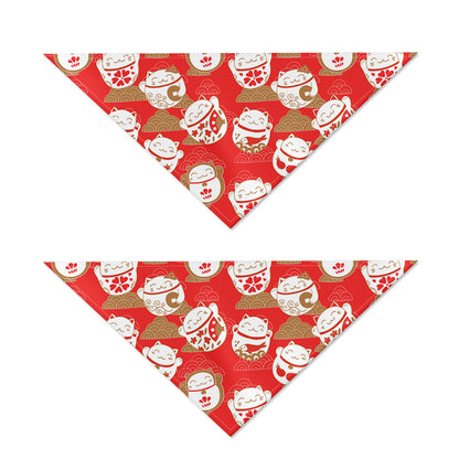 Japanese Lucky Cat Pattern Print Dog Bandana