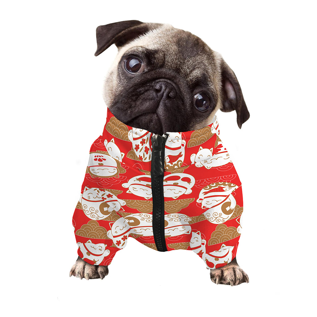 Japanese Lucky Cat Pattern Print Dog Zip Up Jacket