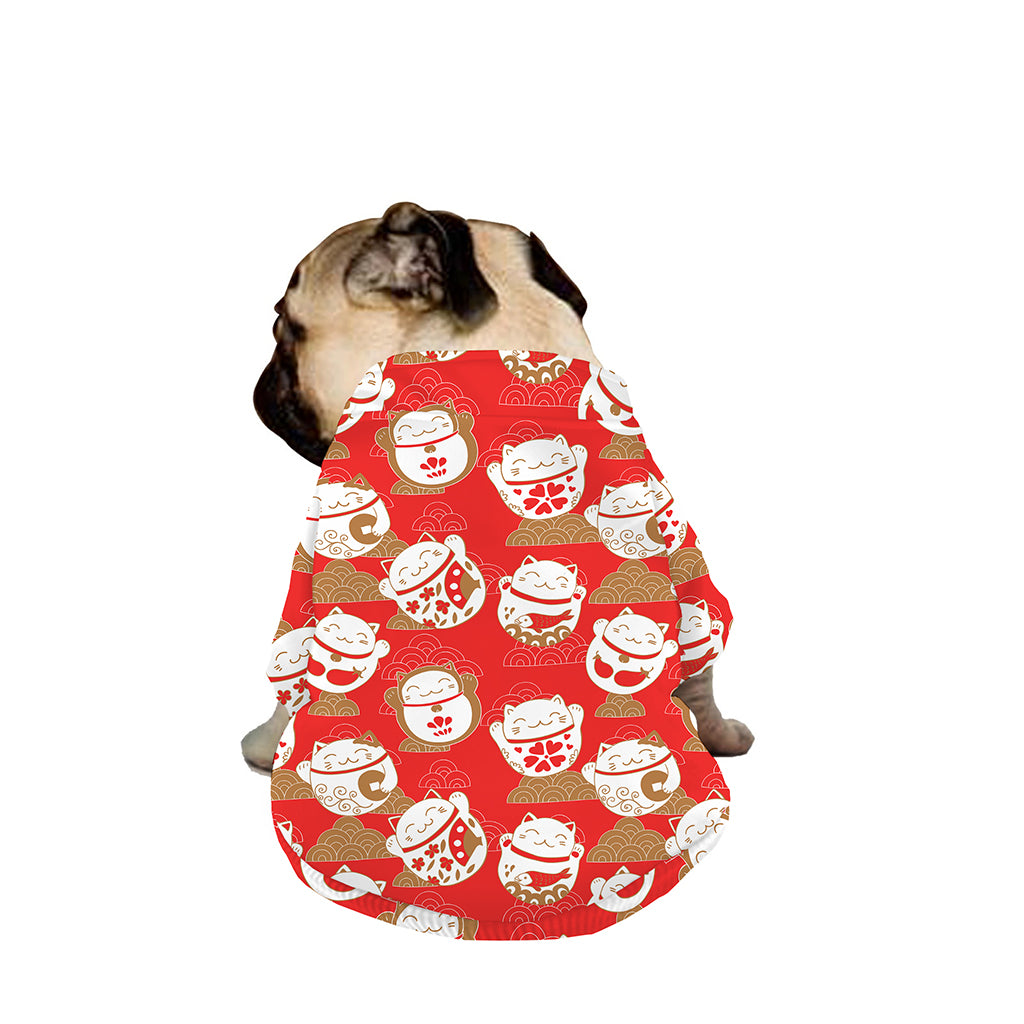 Japanese Lucky Cat Pattern Print Dog Zip Up Jacket