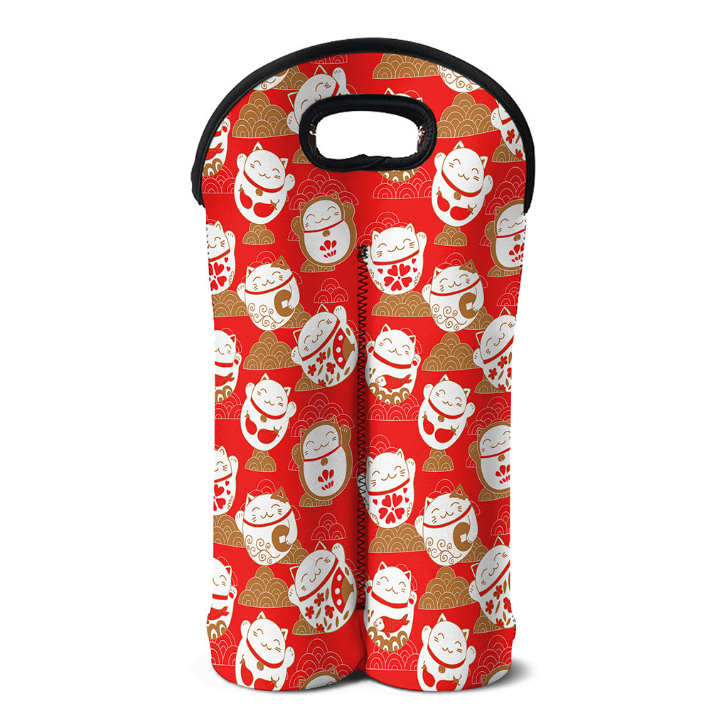 Japanese Lucky Cat Pattern Print Double Neoprene Wine Tote