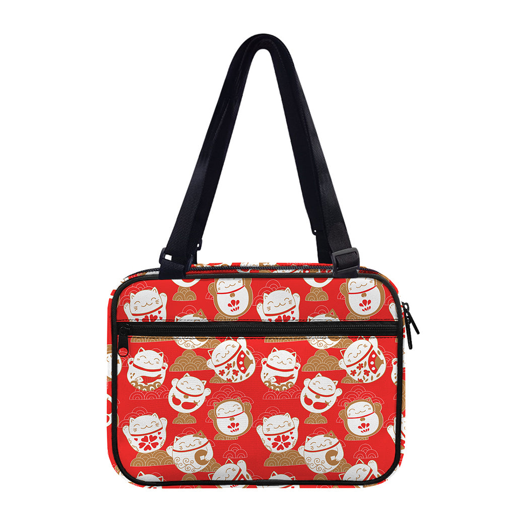 Japanese Lucky Cat Pattern Print Double Strap Bible Bag