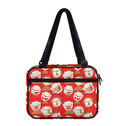 Japanese Lucky Cat Pattern Print Double Strap Bible Bag