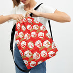 Japanese Lucky Cat Pattern Print Drawstring Backpack