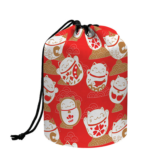 Japanese Lucky Cat Pattern Print Drawstring Makeup Bag
