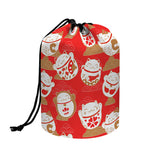 Japanese Lucky Cat Pattern Print Drawstring Makeup Bag