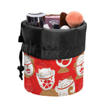 Japanese Lucky Cat Pattern Print Drawstring Makeup Bag