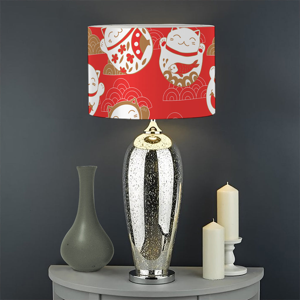 Japanese Lucky Cat Pattern Print Drum Lamp Shade