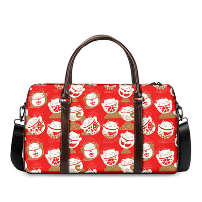 Japanese Lucky Cat Pattern Print Duffle Bag