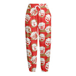 Japanese Lucky Cat Pattern Print Fleece Lined Knit Pants
