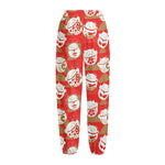 Japanese Lucky Cat Pattern Print Fleece Lined Knit Pants