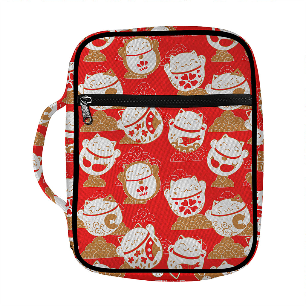 Japanese Lucky Cat Pattern Print Front Pocket Bible Bag