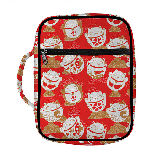 Japanese Lucky Cat Pattern Print Front Pocket Bible Bag