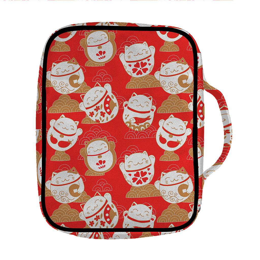 Japanese Lucky Cat Pattern Print Front Pocket Bible Bag