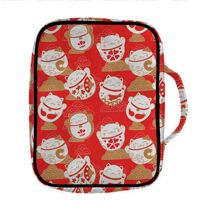 Japanese Lucky Cat Pattern Print Front Pocket Bible Bag