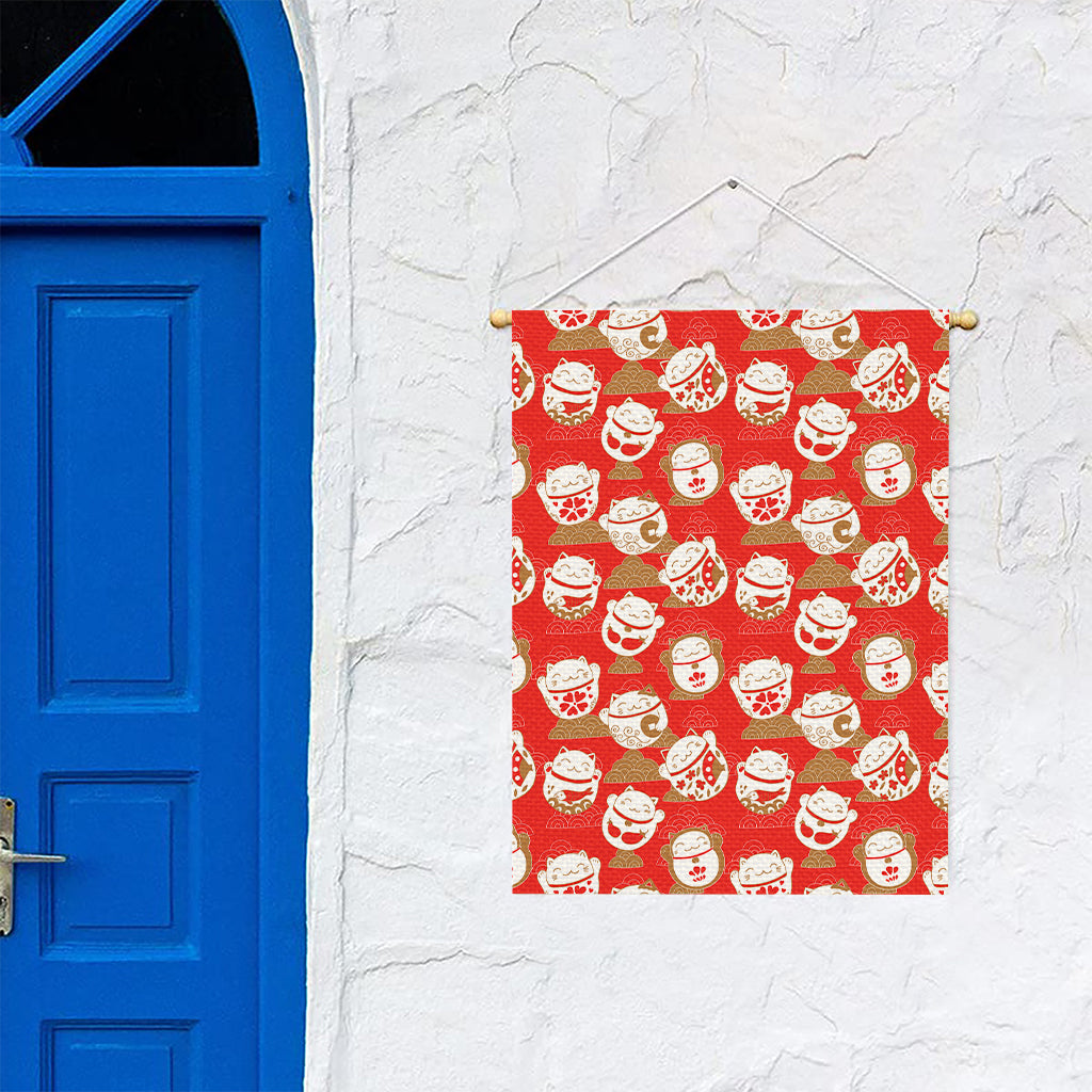 Japanese Lucky Cat Pattern Print Garden Flag