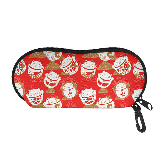 Japanese Lucky Cat Pattern Print Glasses Case