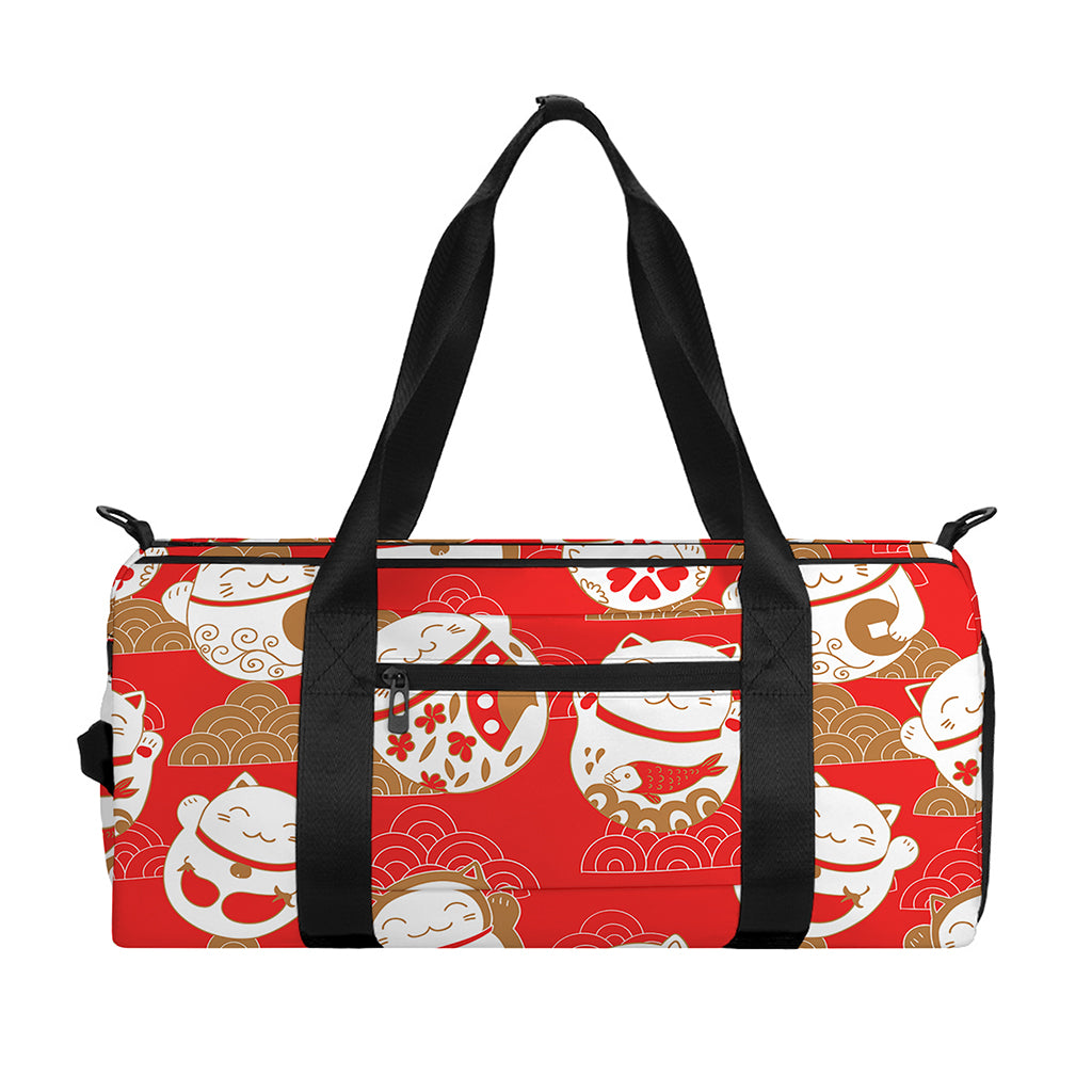 Japanese Lucky Cat Pattern Print Gym Bag