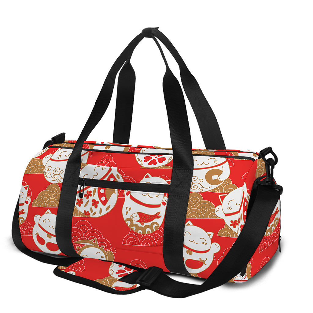 Japanese Lucky Cat Pattern Print Gym Bag