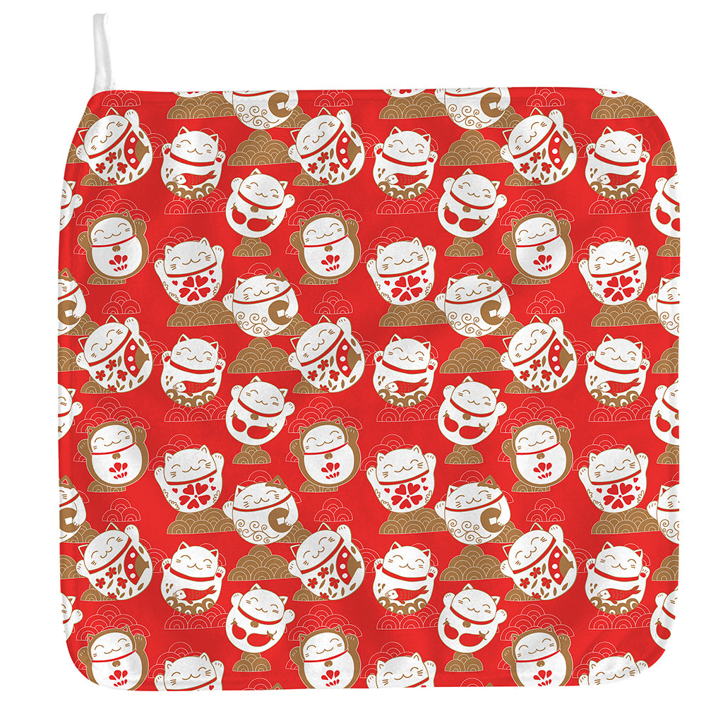 Japanese Lucky Cat Pattern Print Hand Towel