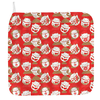 Japanese Lucky Cat Pattern Print Hand Towel