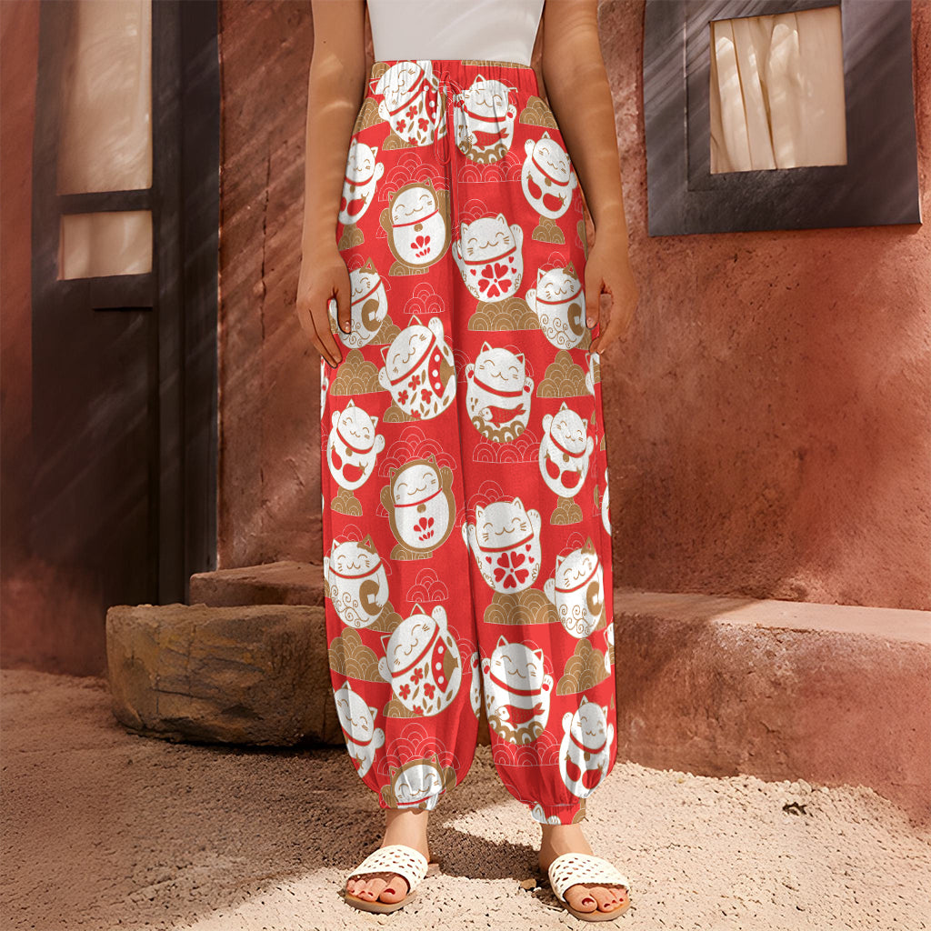 Japanese Lucky Cat Pattern Print Harem Pants