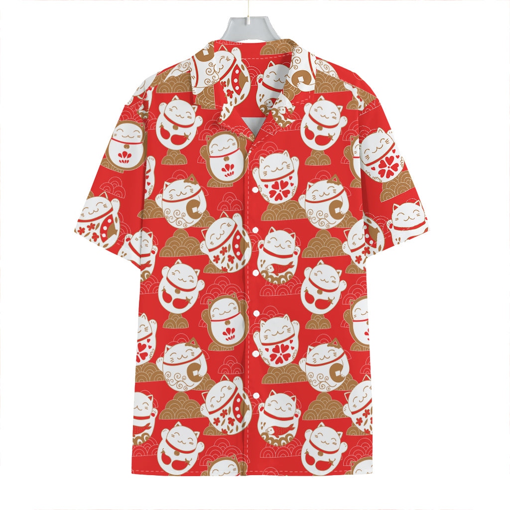 Japanese Lucky Cat Pattern Print Hawaiian Shirt