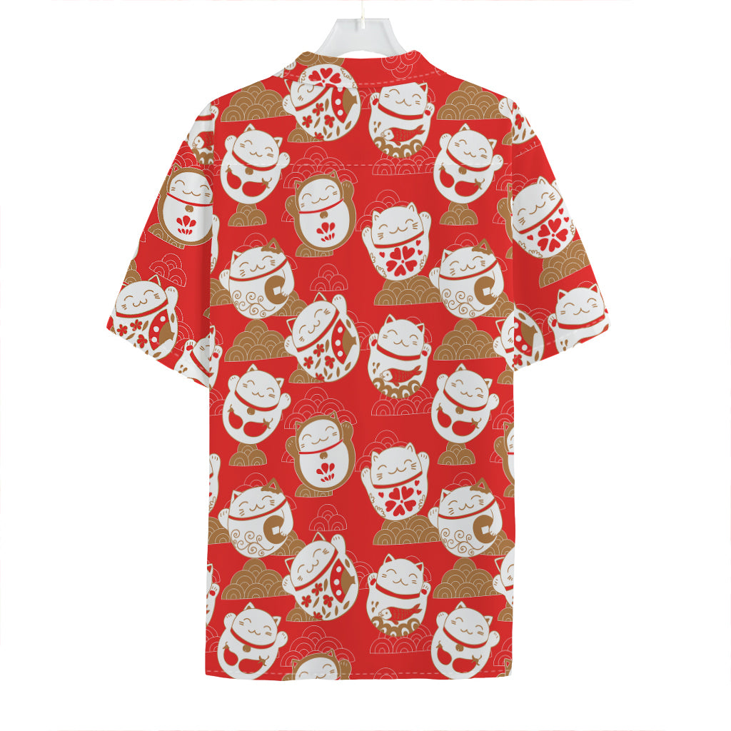 Japanese Lucky Cat Pattern Print Hawaiian Shirt