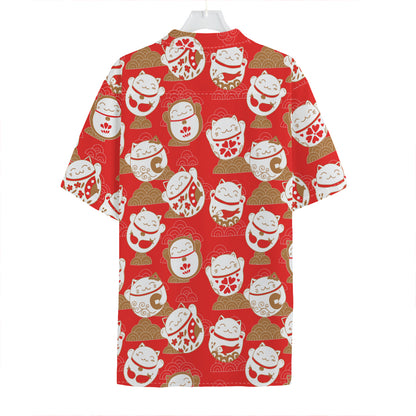 Japanese Lucky Cat Pattern Print Hawaiian Shirt