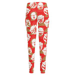Japanese Lucky Cat Pattern Print High-Waisted Pocket Leggings