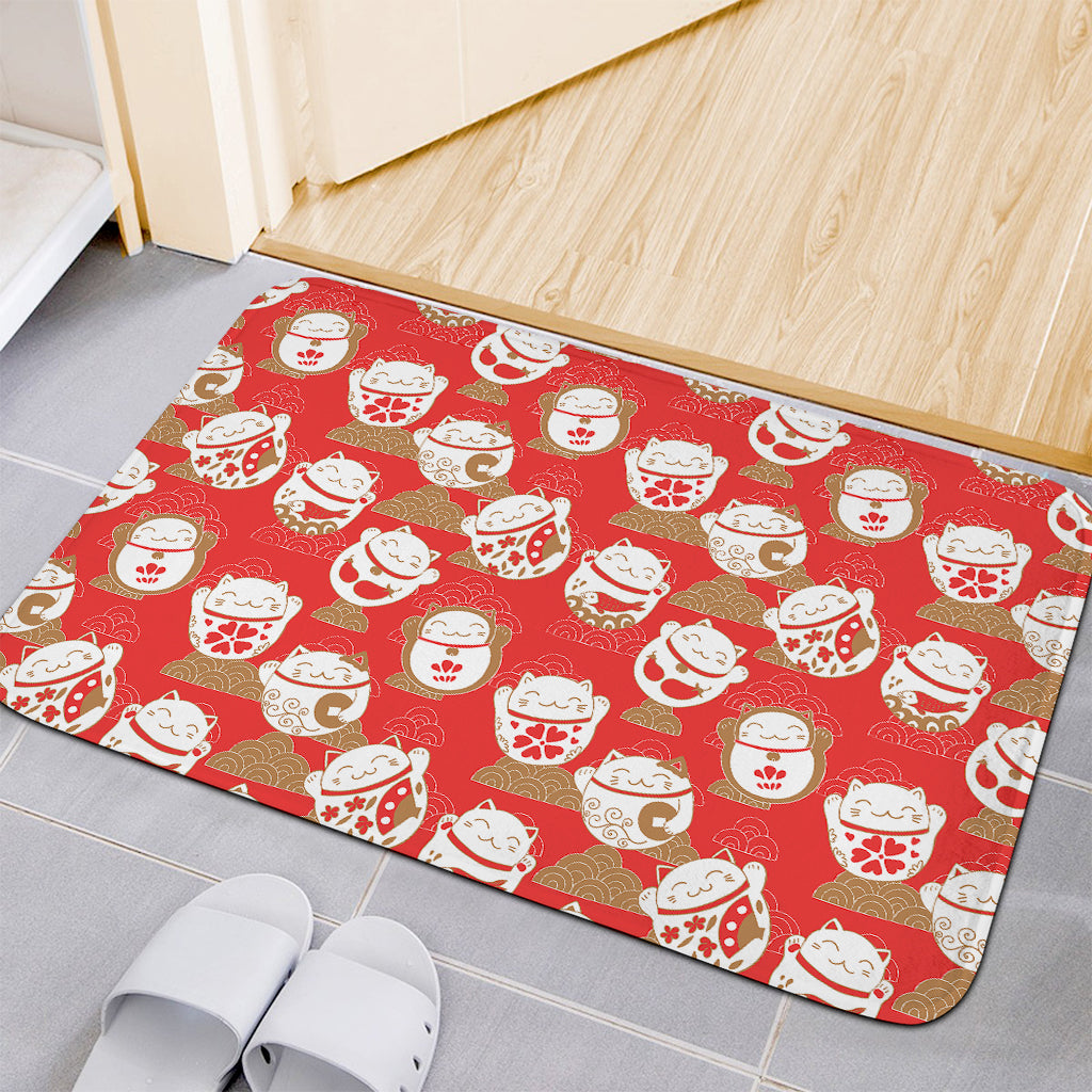 Japanese Lucky Cat Pattern Print Indoor Door Mat