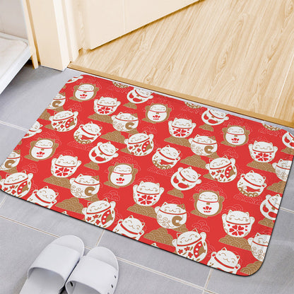 Japanese Lucky Cat Pattern Print Indoor Door Mat