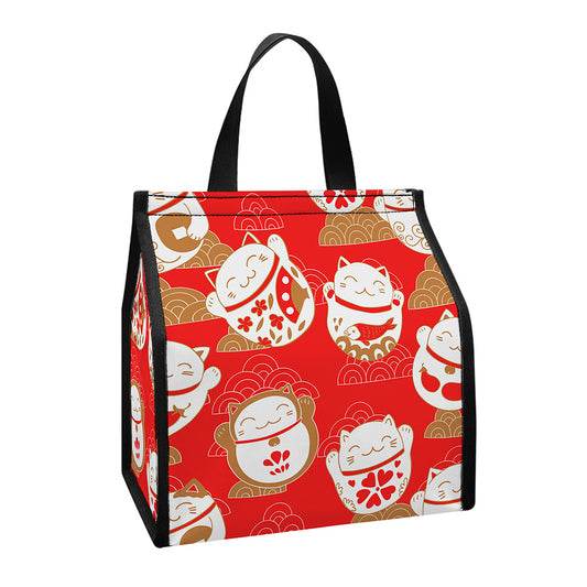Japanese Lucky Cat Pattern Print Insulated Lunch Tote