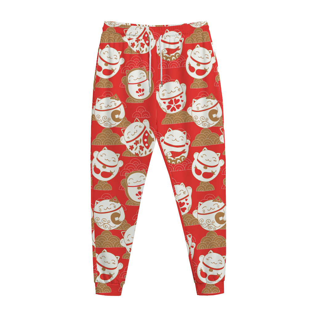 Japanese Lucky Cat Pattern Print Jogger Pants
