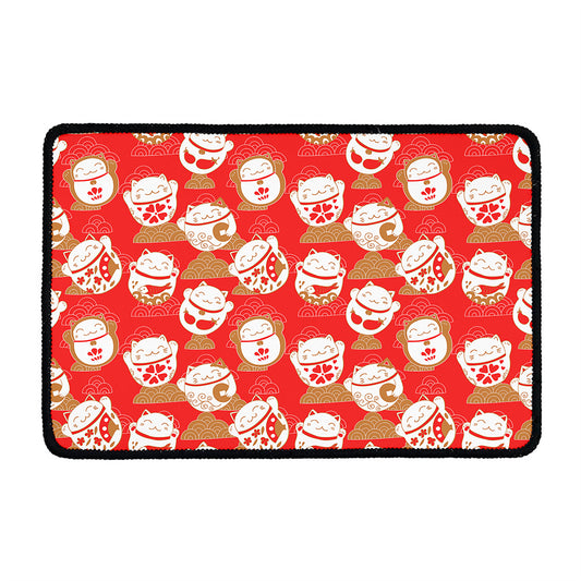 Japanese Lucky Cat Pattern Print Kitchen Mat