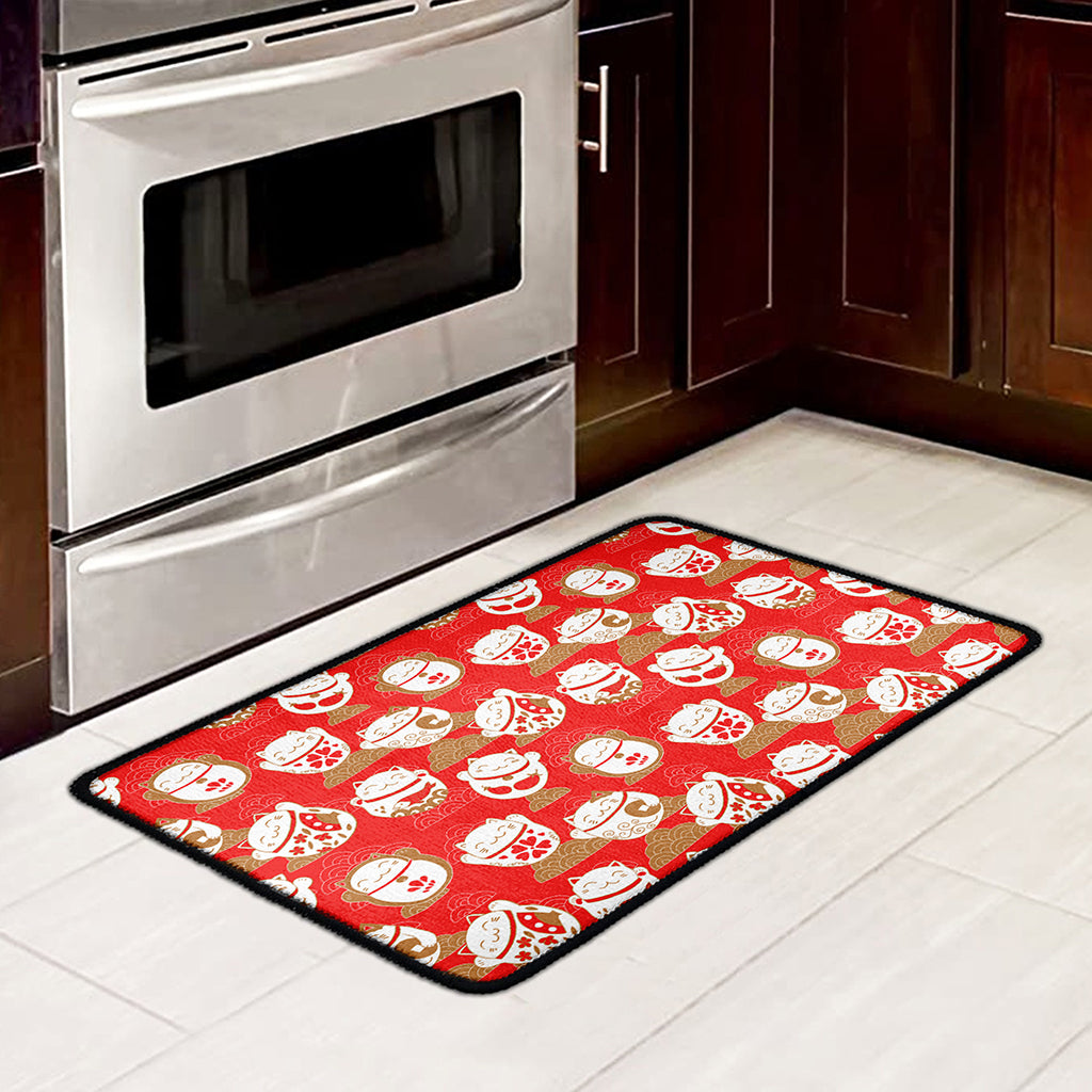Japanese Lucky Cat Pattern Print Kitchen Mat