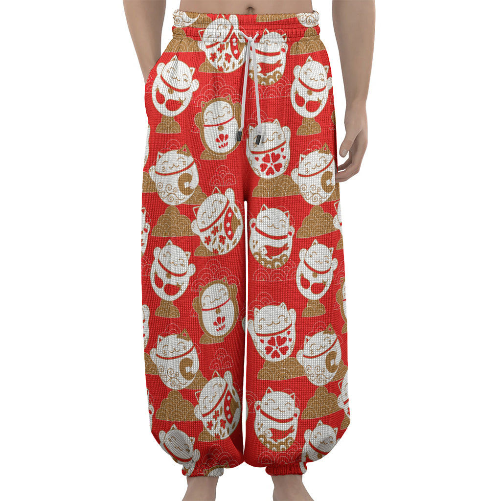 Japanese Lucky Cat Pattern Print Lantern Pants