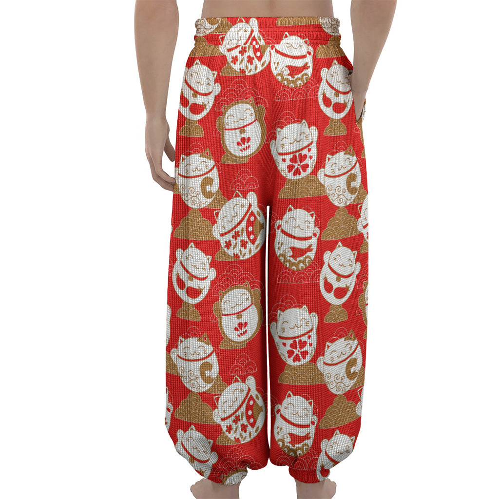 Japanese Lucky Cat Pattern Print Lantern Pants