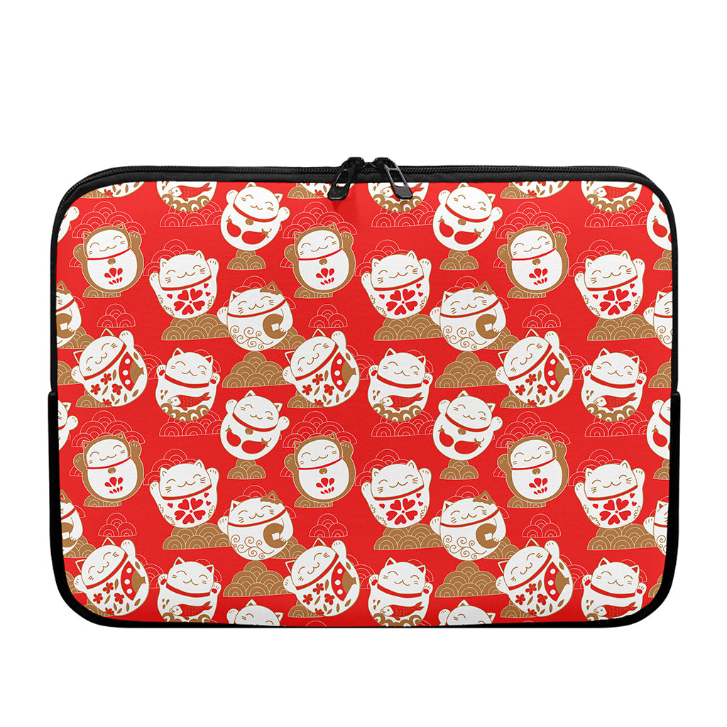 Japanese Lucky Cat Pattern Print Laptop Sleeve