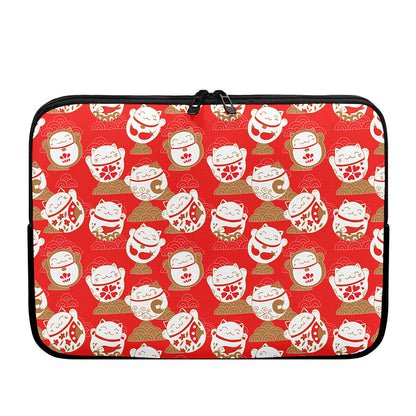 Japanese Lucky Cat Pattern Print Laptop Sleeve