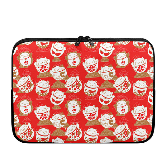 Japanese Lucky Cat Pattern Print Laptop Sleeve