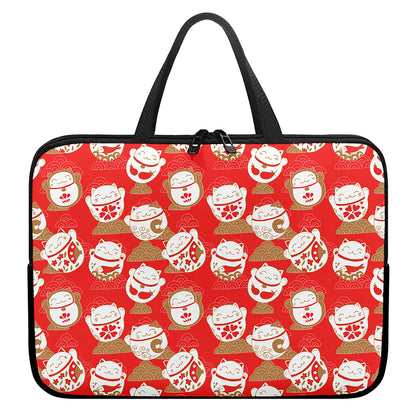 Japanese Lucky Cat Pattern Print Laptop Sleeve With Handle