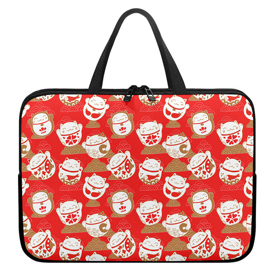 Japanese Lucky Cat Pattern Print Laptop Sleeve With Handle
