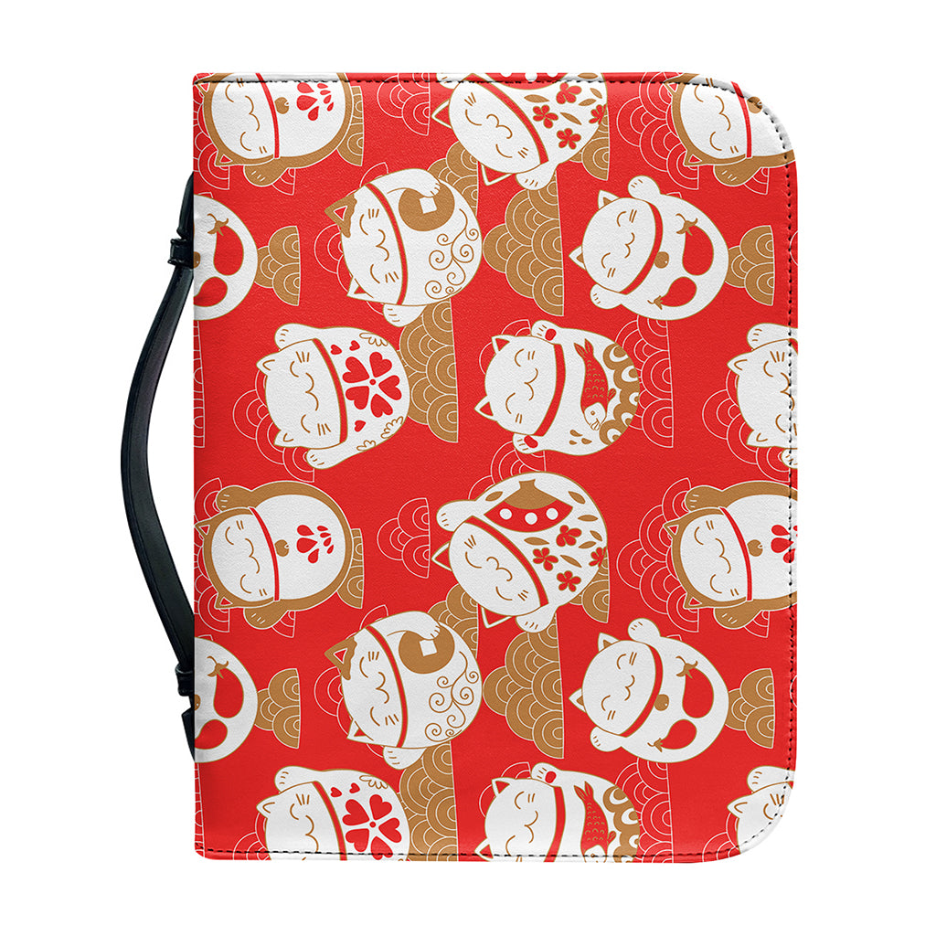 Japanese Lucky Cat Pattern Print Leather Bible Cover
