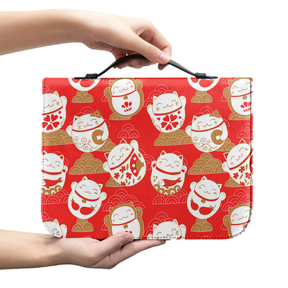 Japanese Lucky Cat Pattern Print Leather Bible Cover