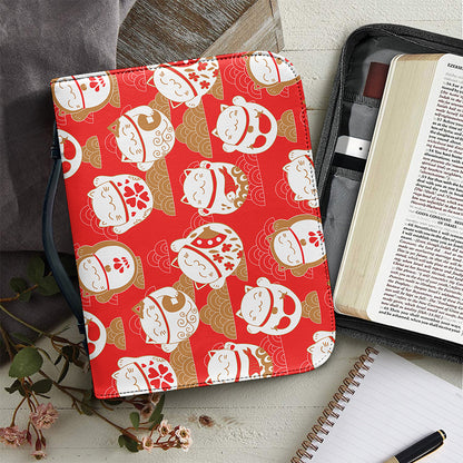 Japanese Lucky Cat Pattern Print Leather Bible Cover