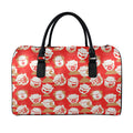 Japanese Lucky Cat Pattern Print Leather Duffel Bag