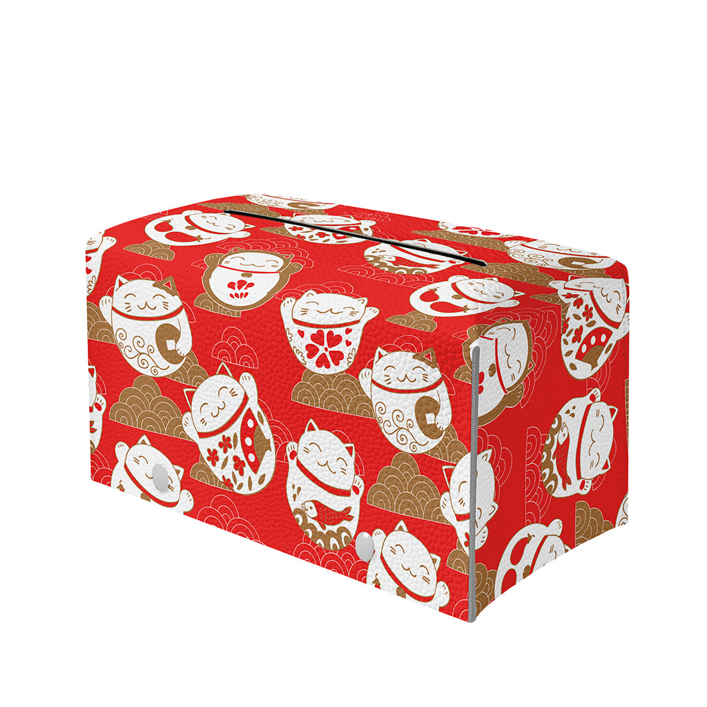 Japanese Lucky Cat Pattern Print Leather Tissue Box Cover