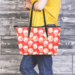 Japanese Lucky Cat Pattern Print Leather Tote Bag