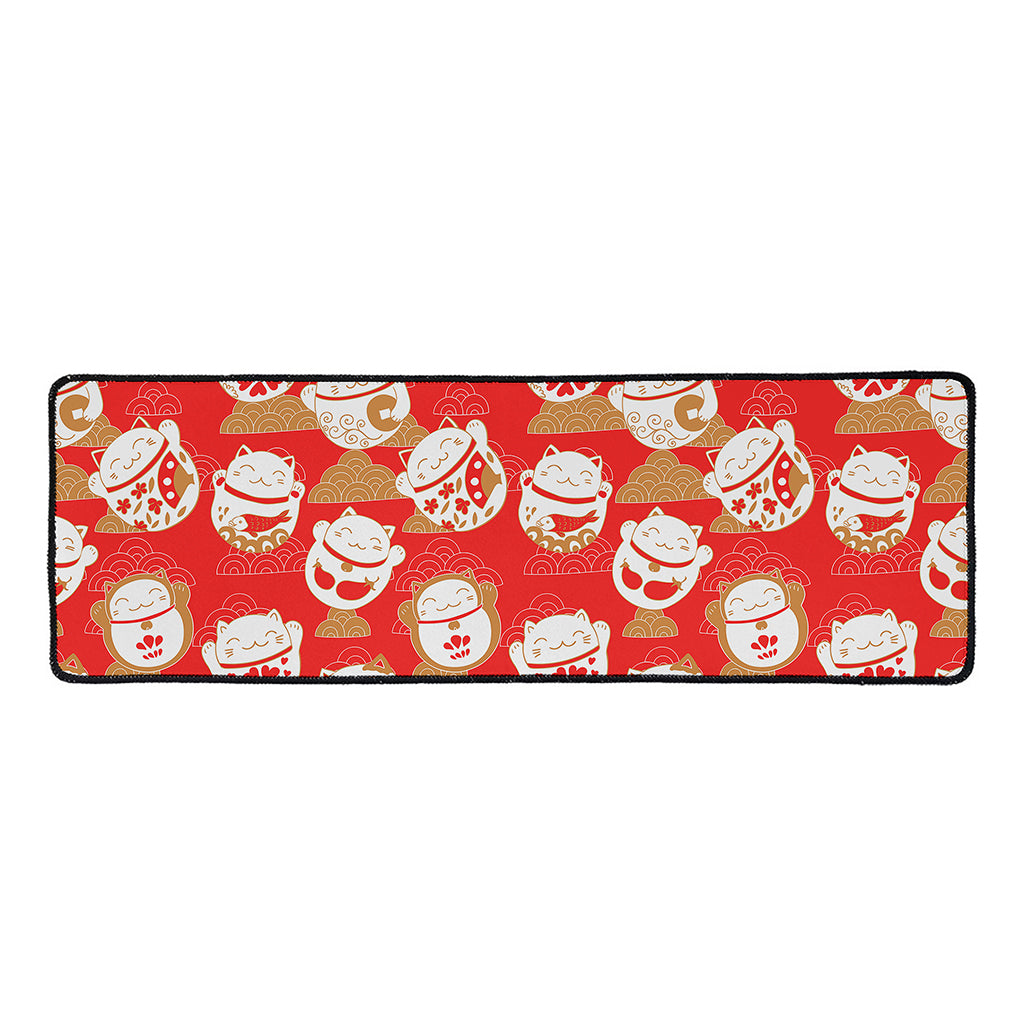 Japanese Lucky Cat Pattern Print Long Kitchen Mat